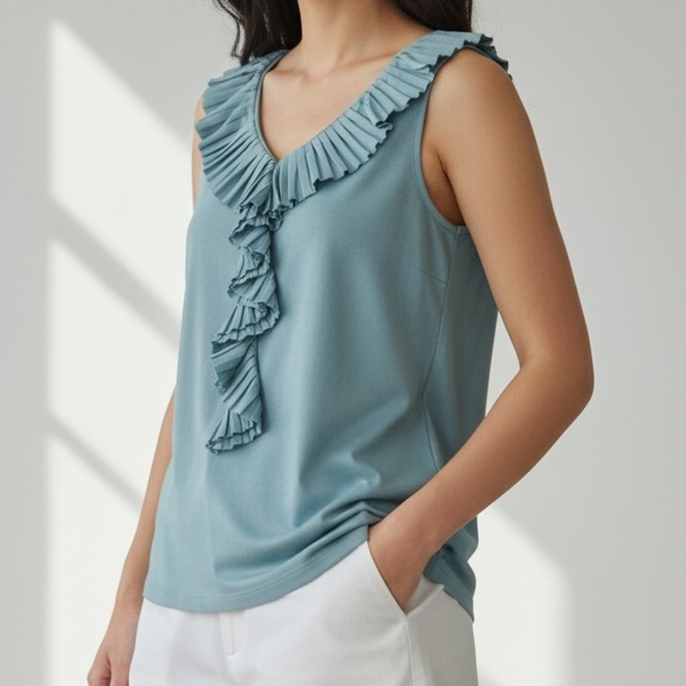 Christopher & Banks Sleeveless ruffle top teal blue green size small